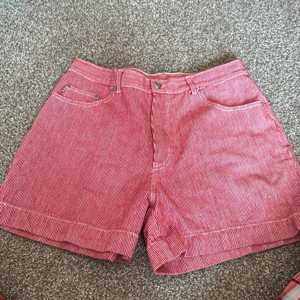 Red and white striped shorts